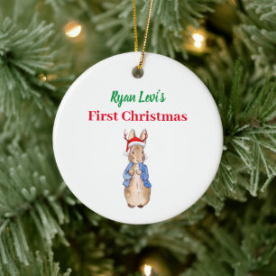Ornamento De Cerâmica Nome Personalizado Peter o Rabbit Primeiro Natal