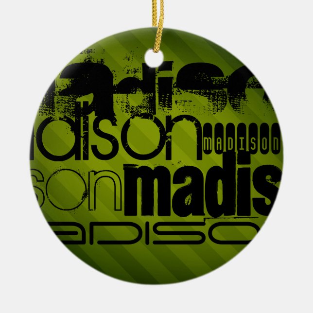 Ornamento De Cerâmica Nome Personalizado, Preto e Verde Azul (Frente)