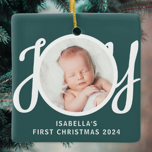 Ornamento De Cerâmica Nome Personalizado Primeiro Natal do Bebê Foto Ver