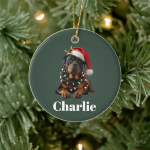 Ornamento De Cerâmica Nome Personalizado Rottweiler Personalizado Natal