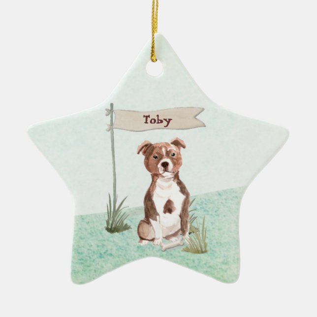 Ornamento De Cerâmica Nome Personalizado Staffordshire Bull Terrier Pet  (Frente)