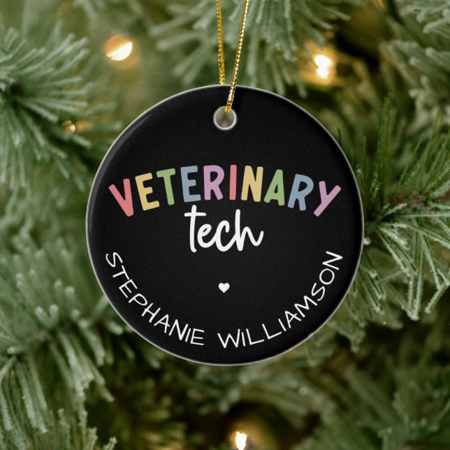 Ornamento De Cerâmica Nome Personalizado técnico veterinário | Vet Techn (Árvore)