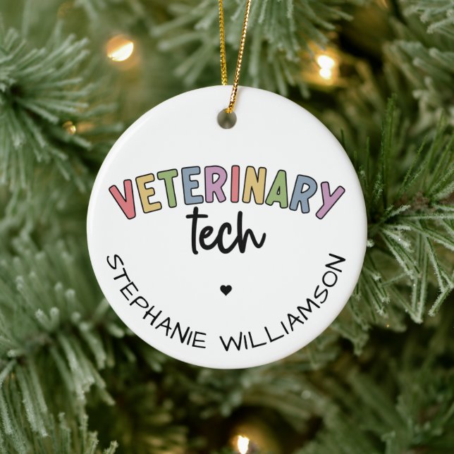Ornamento De Cerâmica Nome Personalizado técnico veterinário | Vet Techn (Árvore)