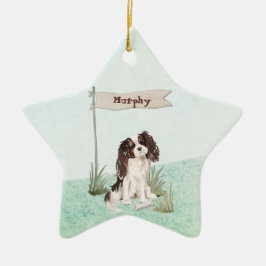 Ornamento De Cerâmica Nome personalizado Tri Color King Charles Spaniel