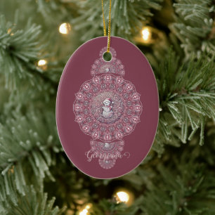 Ornamento De Cerâmica Nome Personalizado Whimsical Snowman Mandala Ornam