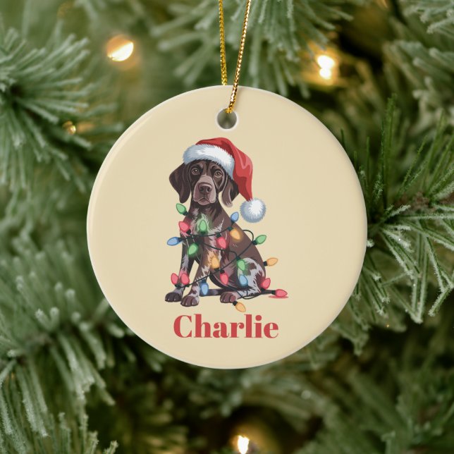 Ornamento De Cerâmica Nome Personalizado Xmas de Ponteiro Curto Alemão (Árvore)