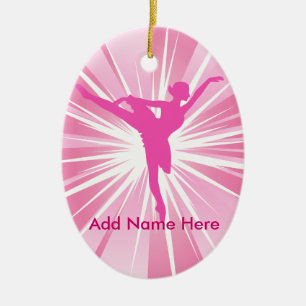 Ornamento De Cerâmica Nome personalizável de Star Ballerina cor-de-rosa