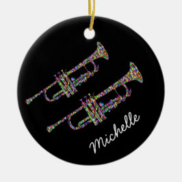 Ornamento De Cerâmica Nome pessoal do trompete Funky preto e rosa