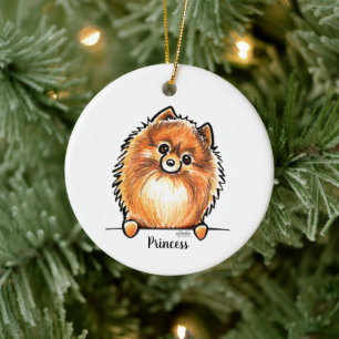 Ornamento De Cerâmica Nome Pet Pomerano Vermelho Personalizado