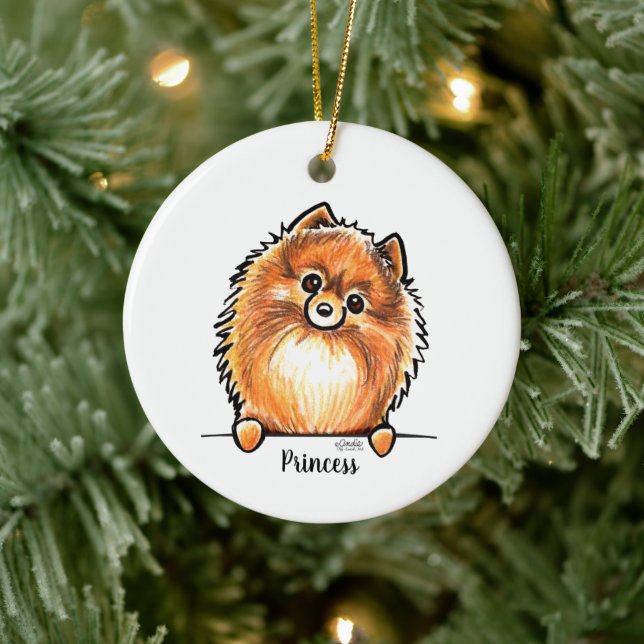 Ornamento De Cerâmica Nome Pet Pomerano Vermelho Personalizado (Árvore)