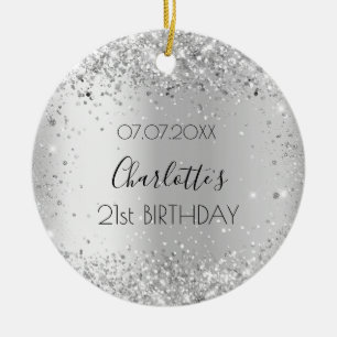 Ornamento De Cerâmica Nome prateado de aniversário