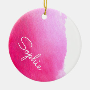 Ornamento De Cerâmica Nome simples moderno cor-de-rosa do Natal da
