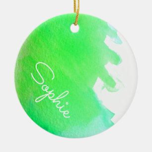 Ornamento De Cerâmica Nome simples moderno verde do Natal da aguarela