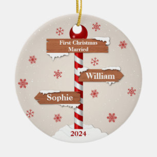 Ornamento De Cerâmica Nomes casados de Natal Personalizáveis