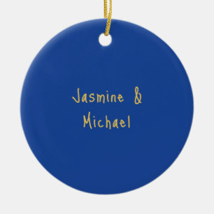 Ornamento De Cerâmica Nomes de Casal de Caligrafia Chic Adorável Azul e