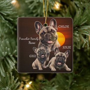 Ornamento De Cerâmica Nomes de Família de Bulldog Francês Personalizados