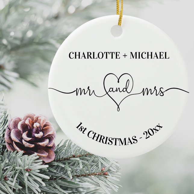 Ornamento De Cerâmica Nomes de recém-casados de Natal de 1rua (Criador carregado)