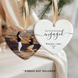 Ornamento De Cerâmica Nomes e Fotos do Primeiro Natal de Casamento Moder