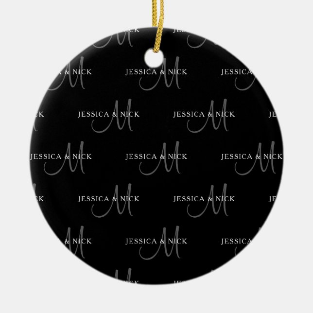 Ornamento De Cerâmica Nomes e monogramas de Casais Elegantes (Frente)