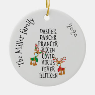 Ornamento De Cerâmica Nomes engraçados de renas de Natal Covid 2020 pers