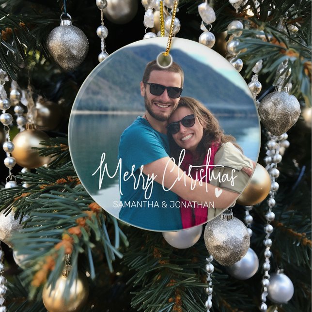 Ornamento De Cerâmica Nomes minimalísticos personalizados de Natal (Criador carregado)