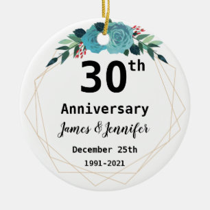 Ornamento De Cerâmica Nomes Personalizados de Aniversário de Casamento