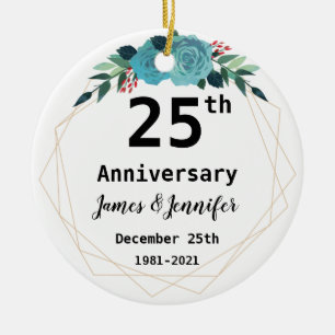 Ornamento De Cerâmica Nomes Personalizados de Aniversário de Casamento