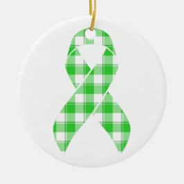 Ornamento De Cerâmica Non-Hodgkin's Lymphoma Plaid Green Ribbon