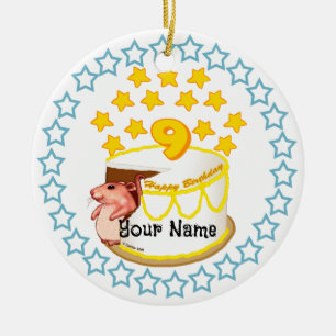 Ornamento De Cerâmica Nono aniversário do rato Festa de aniversário