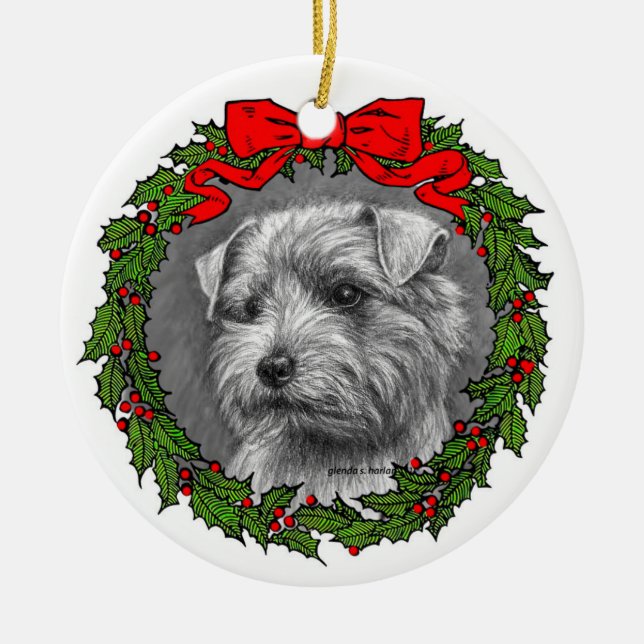 Ornamento De Cerâmica Norfolk Terrier Art de Glenda S. Harlan (Frente)