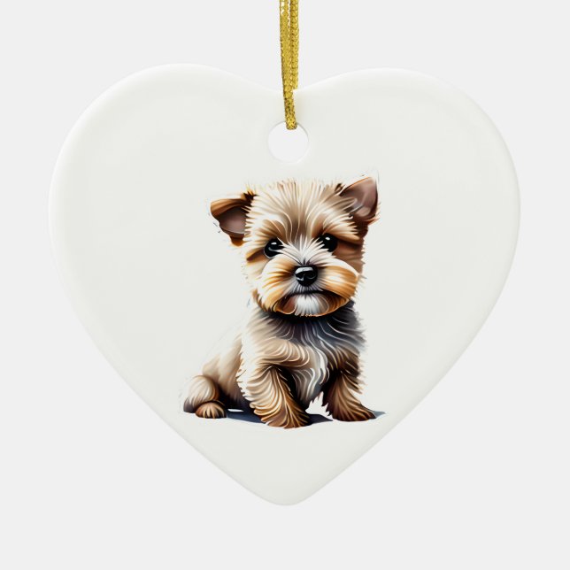 Ornamento De Cerâmica Norfolk Terrier Puppy Personalizado (Frente)