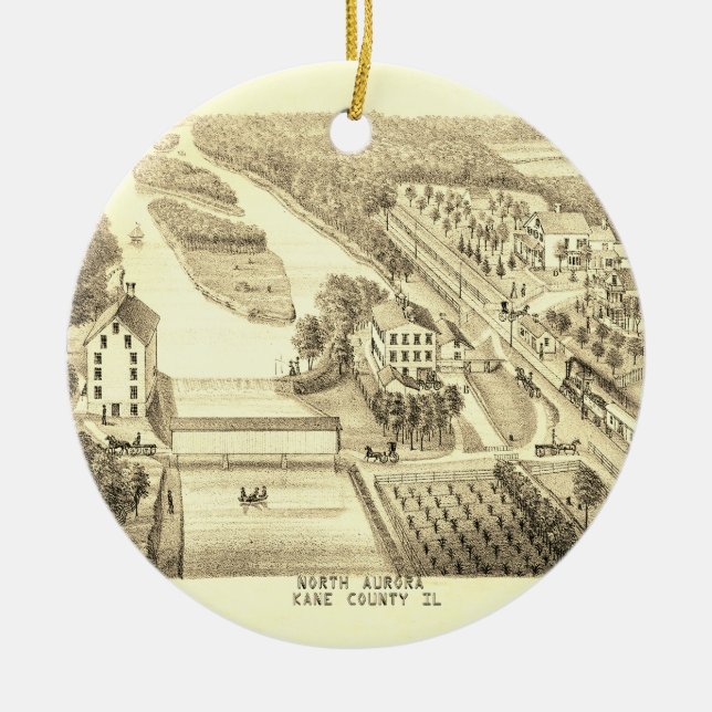 Ornamento De Cerâmica North Aurora Illinois Stone Lithograph 1871 Art (Frente)