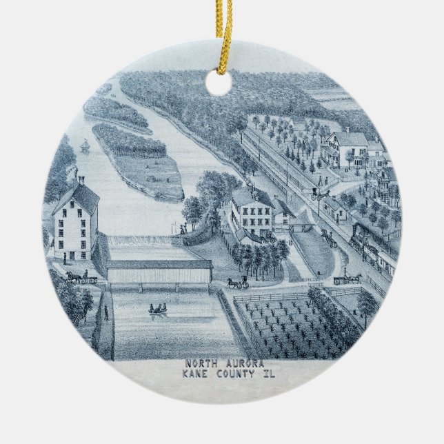 Ornamento De Cerâmica North Aurora Illinois Stone Lithograph 1871 Art (Frente)