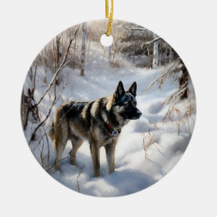 Ornamento De Cerâmica Norueguês Elkhound Deixe Neve Natal