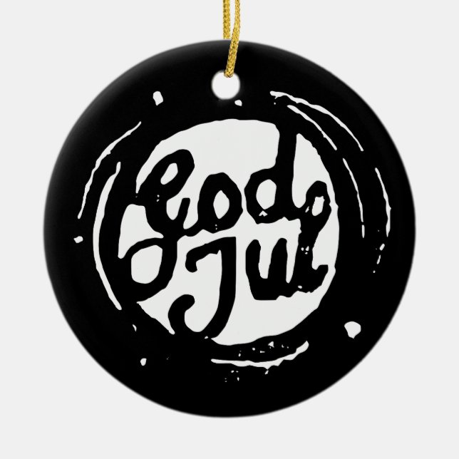 Ornamento De Cerâmica Norueguês "Feliz Natal" Lino Impressão (Frente)