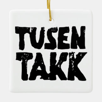 Ornamento De Cerâmica Norueguês "Obrigado", Preto e Branco Lino Cortado