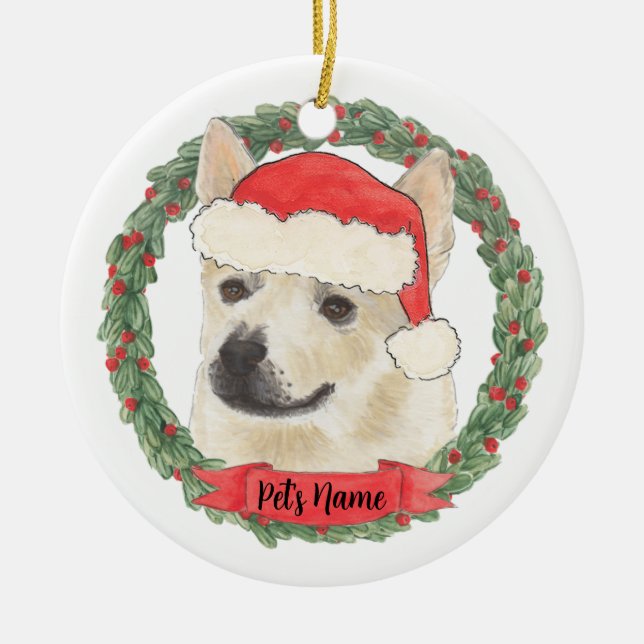Ornamento De Cerâmica Norwegian Buhund Personalizado Natal Cachorro (Frente)