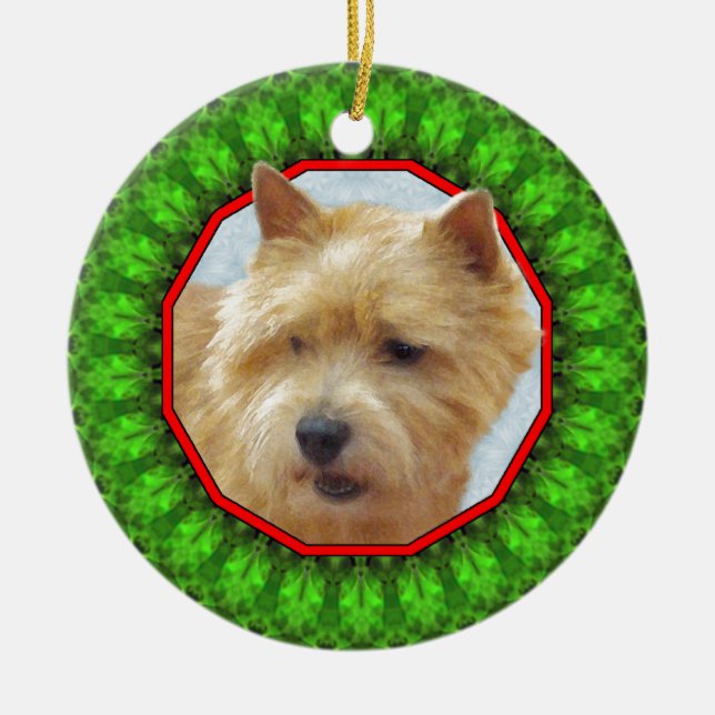 Ornamento De Cerâmica Norwich Terrier Howliday feliz (Frente)