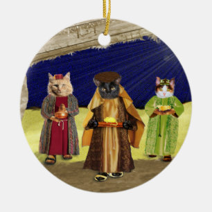 Ornamento De Cerâmica nós camisa do Natal de 3 gatos