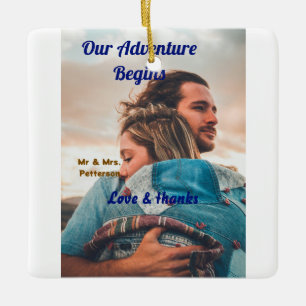 Ornamento De Cerâmica Nossa aventura começa adicionar foto do casal amor