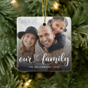 Ornamento De Cerâmica Nossa Família de Dois Lados Natal Foto Dupla
