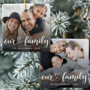 Ornamento De Cerâmica Nossa Família de Dois Lados Natal Foto Dupla
