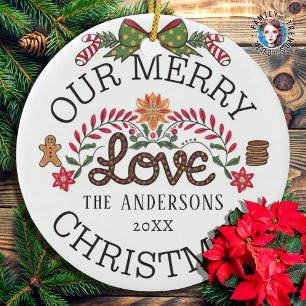 Ornamento De Cerâmica Nossa Feliz adora família personalizada de Natal