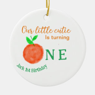 Ornamento De Cerâmica Nossa pequena fruta de citros laranja de aniversár