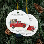Ornamento De Cerâmica Nossa Primeira Casa De Natal Para Férias<br><div class="desc">Nosso primeiro Natal no nosso novo ornamento cerâmico doméstico você pode personalizar facilmente</div>