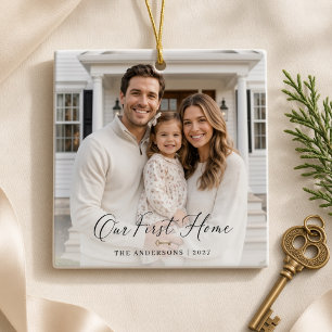 Ornamento De Cerâmica Nossa Primeira Casa Foto Personalizada da Família