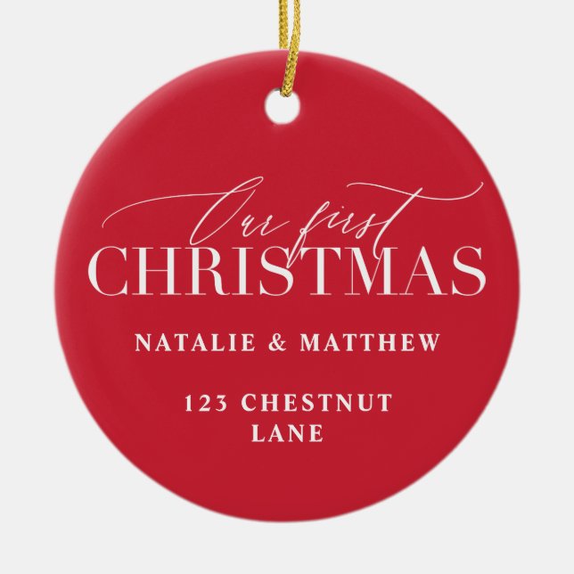 Ornamento De Cerâmica nossa primeira casa nova de natal (Frente)