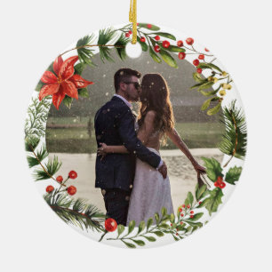 Ornamento De Cerâmica Nossa primeira foto casada de Natal Botânica