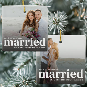 Ornamento De Cerâmica Nossa Primeira Foto de Casal no Natal