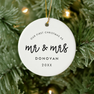 Ornamento De Cerâmica Nossa primeira foto de casamento de Natal